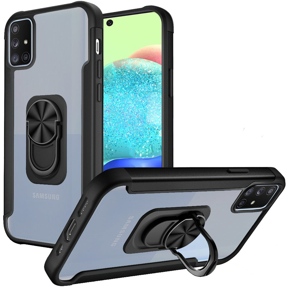 For Samsung Galaxy A71 5G Clear Military Grade Design Hybrid Protective with Ring Holder Kickstand [Magnetic Car Mount Feature]  Phone Case Cover