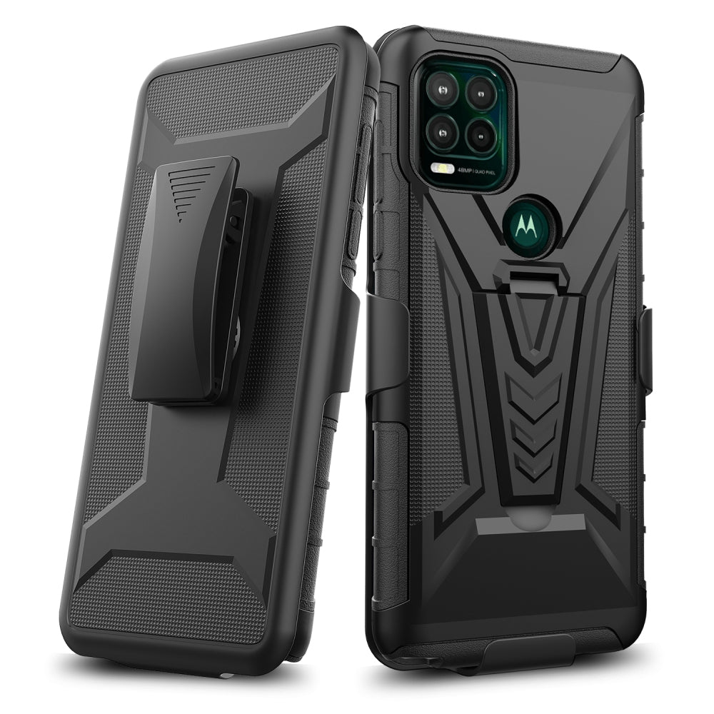 For Motorola Moto G Stylus 5G 2022 Belt Clip Holster Dual Layer Shockproof with Clip On & Kickstand Heavy Duty 3in1 Hybrid Black Phone Case Cover