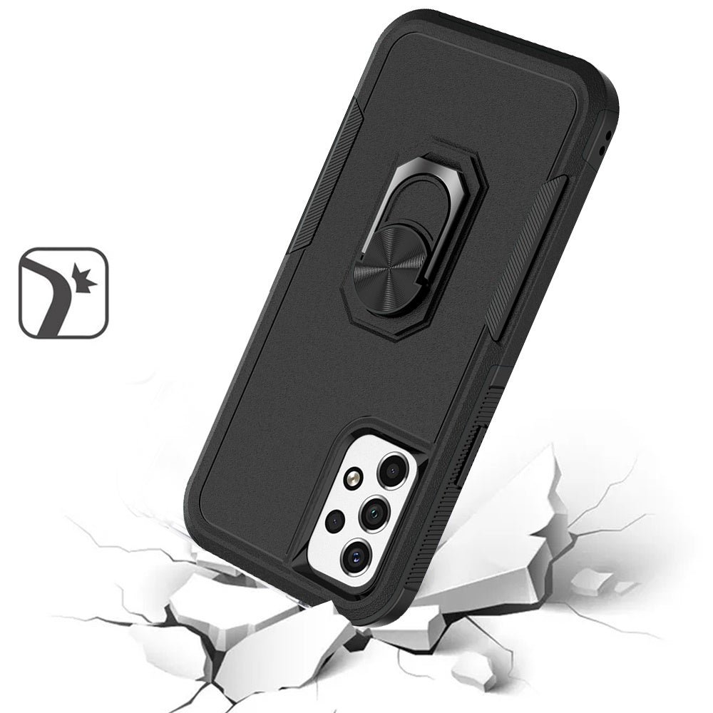 For Samsung Galaxy A23 5G Hybrid Rugged Hard Drop-Proof 3 Layer Protection Military Grade Armor with Metal Ring Stand  Phone Case Cover