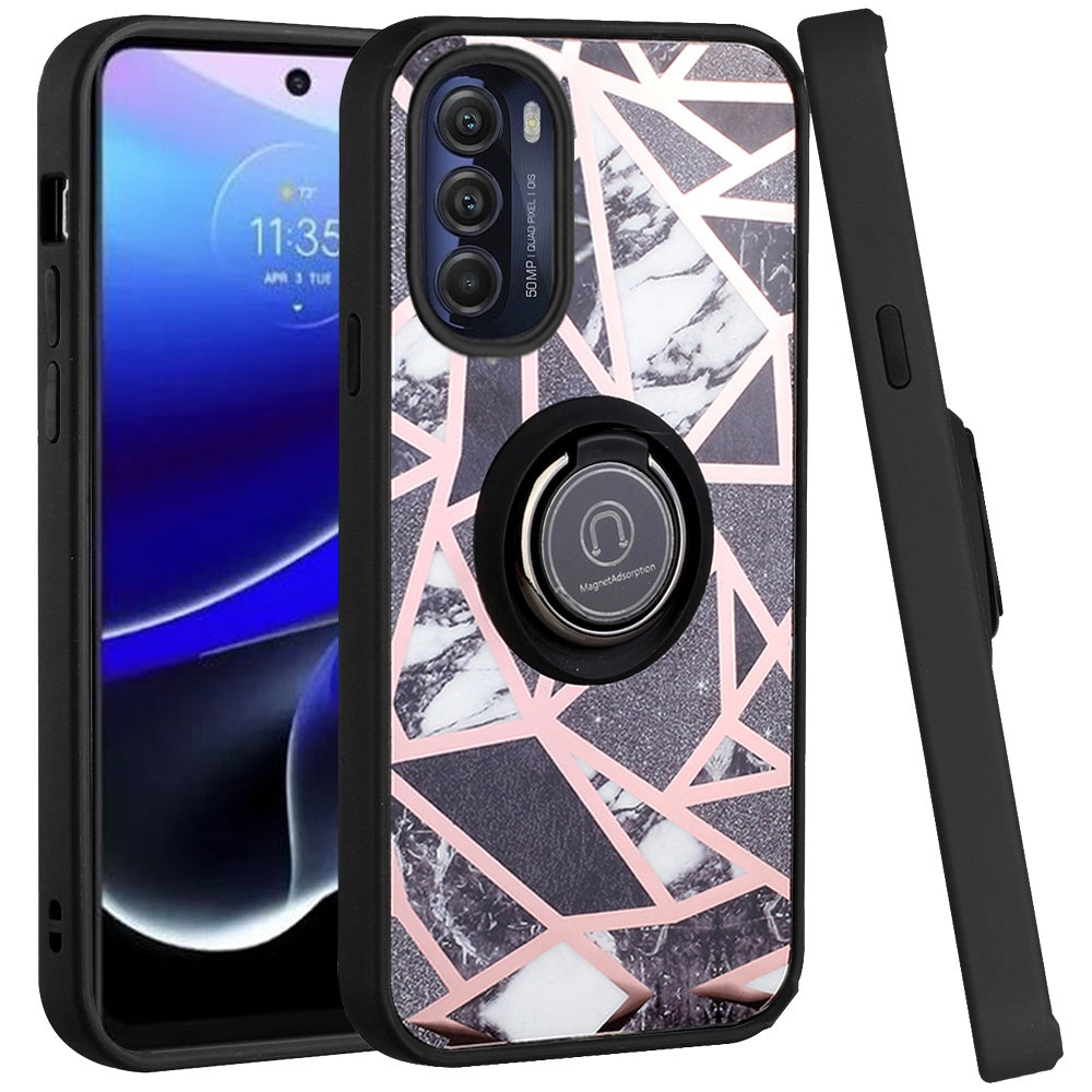 For Motorola Moto G Stylus 5G 2022 Marble Design with Magnetic Ring Kickstand Holder Hybrid TPU Hard PC Shockproof  Phone Case Cover