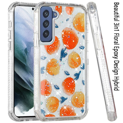 For Samsung Galaxy S21 FE /Fan Edition Sparkle Glitter Floral Epoxy Design Shockproof Hybrid Fashion Bling Rubber TPU  Phone Case Cover