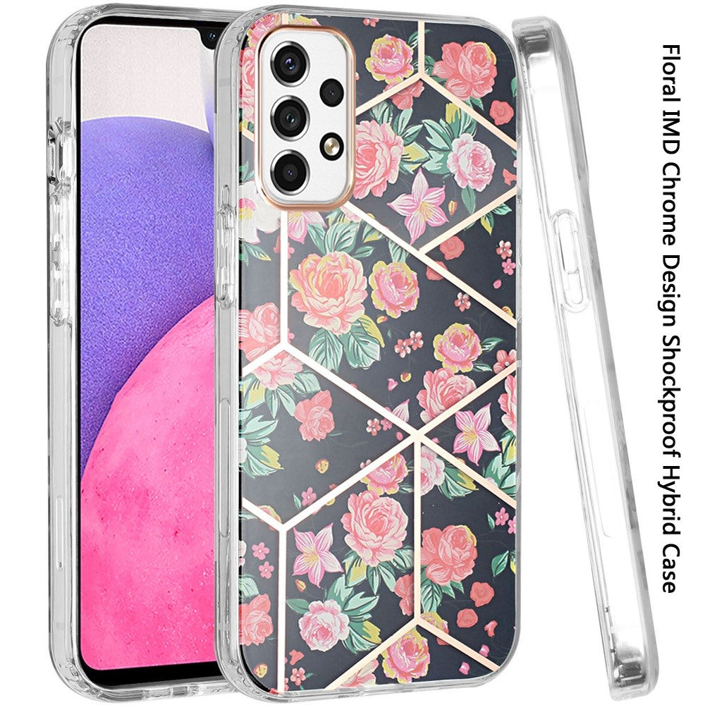 For Samsung Galaxy A33 5G Fashion Floral IMD Design Flower Pattern Hybrid Protective Hard PC Rubber TPU Slim Hard Back  Phone Case Cover