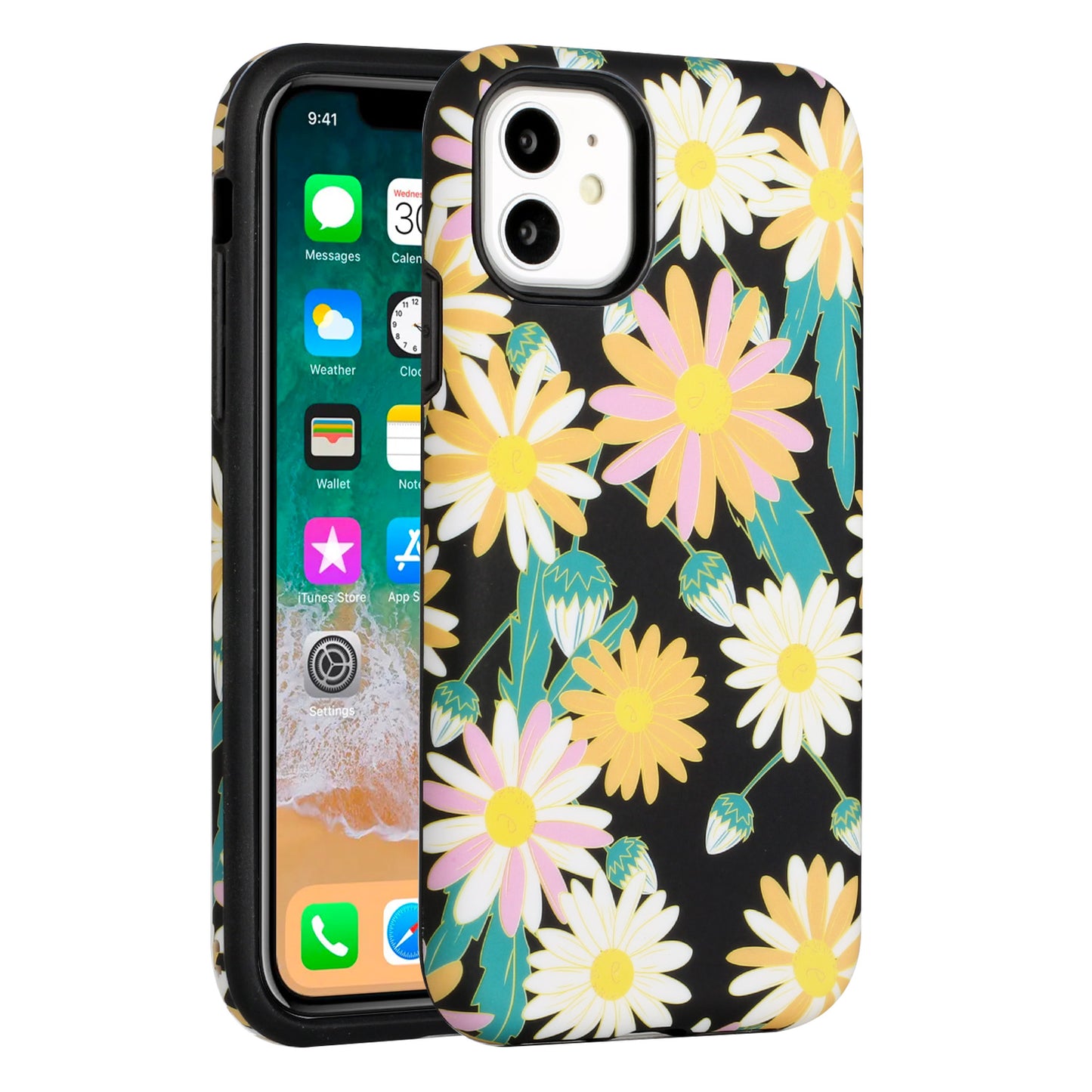 For Apple iPhone 13 Pro Max (6.7") Bliss Floral Stylish Design Hybrid Rubber TPU Hard Shockproof Armor Slim  Phone Case Cover