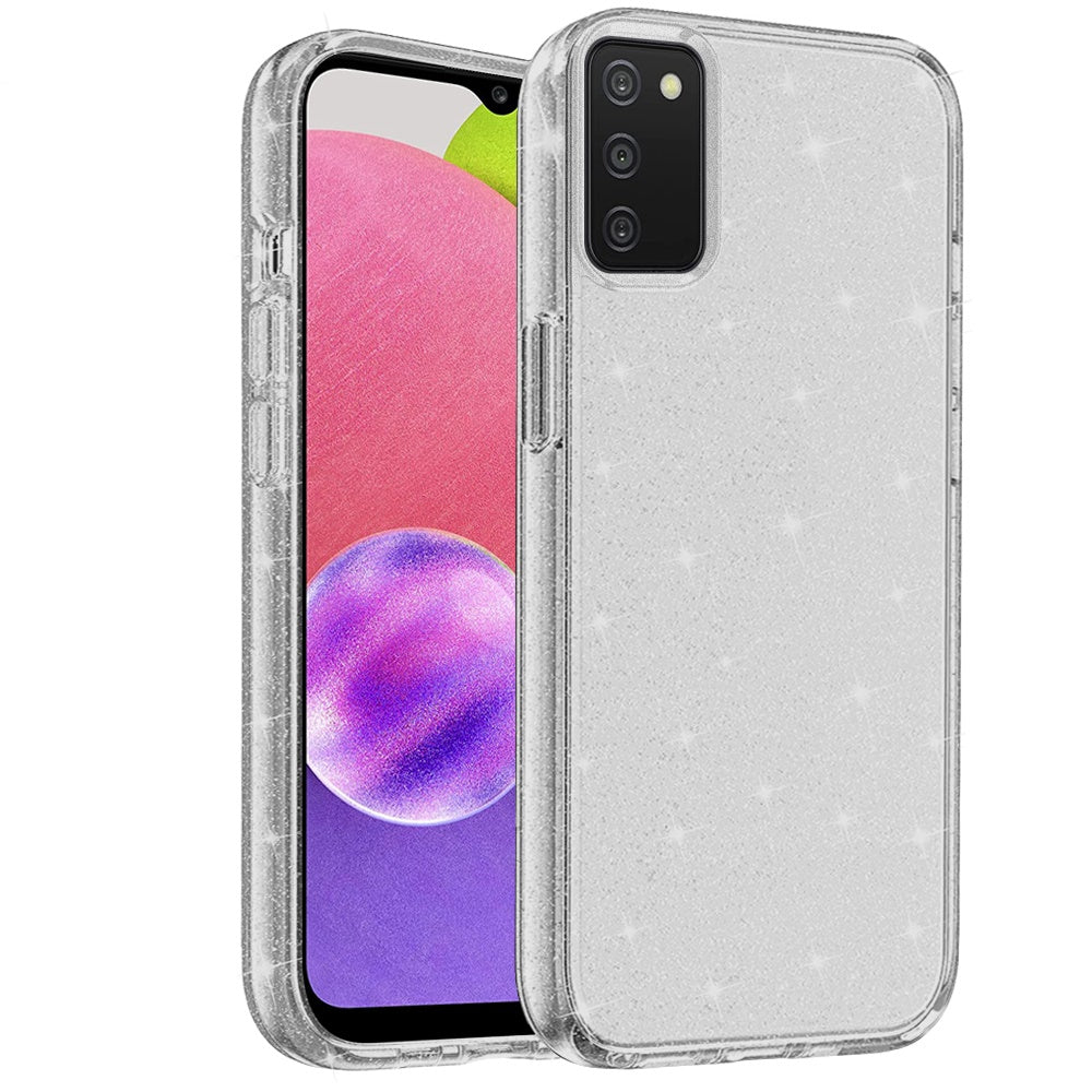 For Samsung Galaxy A03S Transparent Crystal Glitter Shiny Sparkle Bling Sjiny TPU Rubber Hard PC Back Hybrid Armor Frame  Phone Case Cover