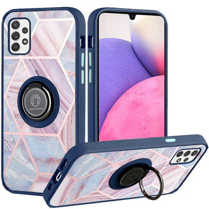For Samsung Galaxy A33 5G Unique Marble Design with Magnetic Ring Kickstand Holder Hybrid TPU Hard PC Shockproof Armor  Phone Case Cover