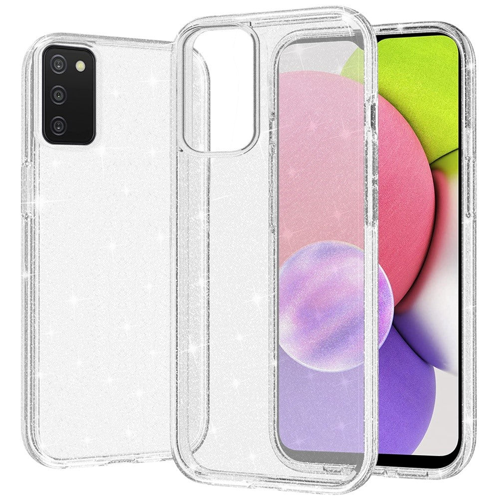 For Samsung Galaxy A03S Transparent Crystal Glitter Shiny Sparkle Bling Sjiny TPU Rubber Hard PC Back Hybrid Armor Frame  Phone Case Cover