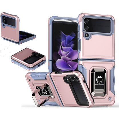 For Samsung Galaxy Z Flip 4 5G Hybrid Cases with Magnetic Ring Holder Kickstand Heavy Duty Rugged Silicone Shockproof  Phone Case Cover