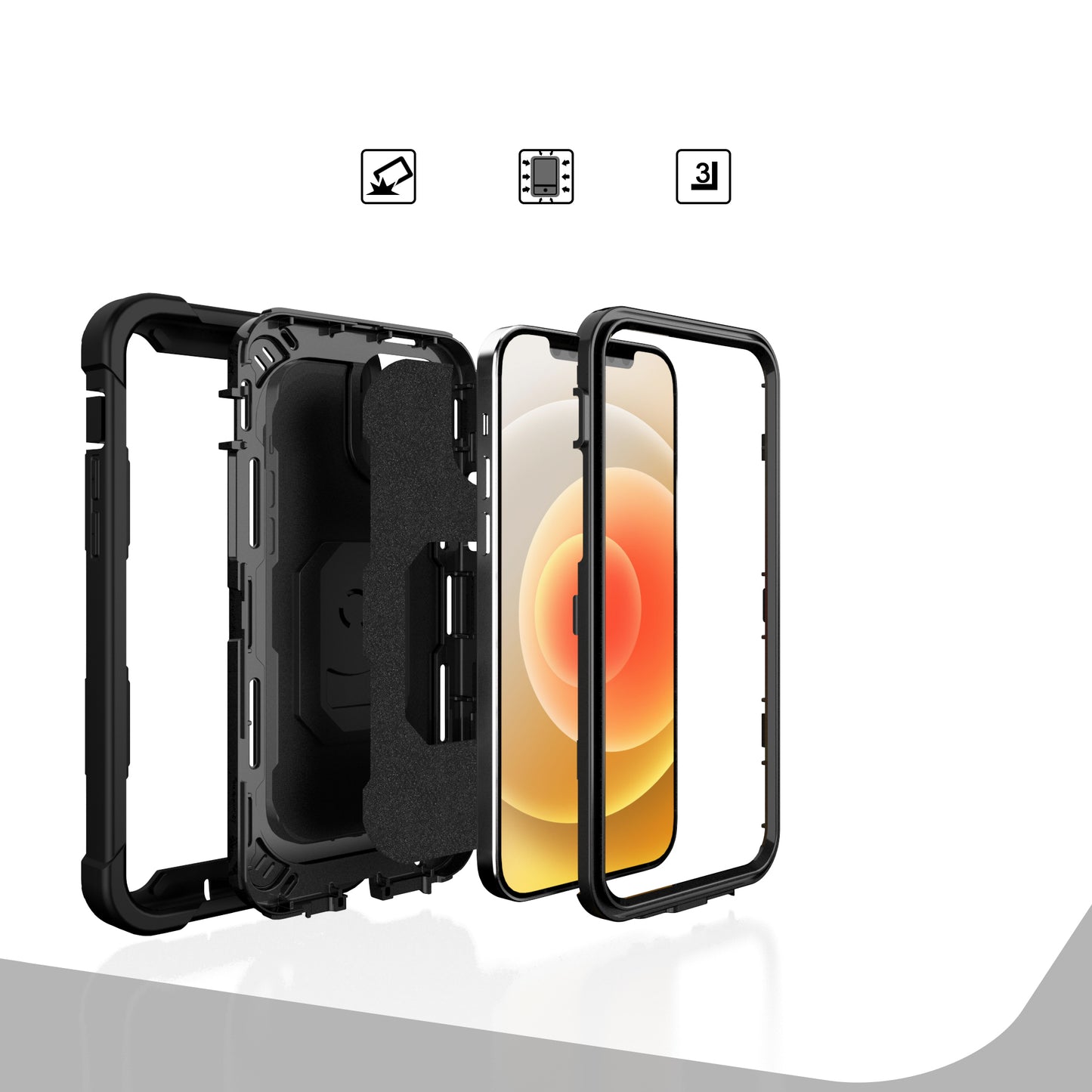 For Apple iPhone 12 Pro Max (6.7") Hybrid 3 Layers with 360° Rotatable Ring Kickstand Holder Heavy Duty Hard PC Soft Silicone Shockproof  Phone Case Cover
