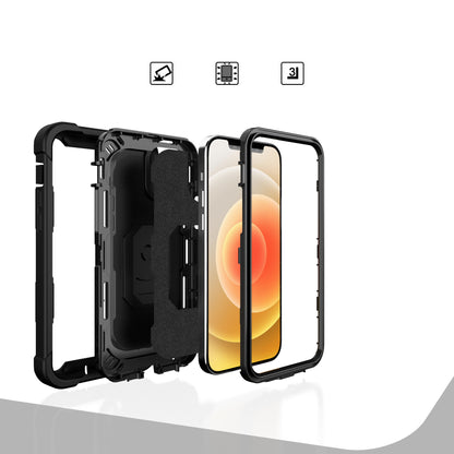 For Apple iPhone 12 Pro Max (6.7") Hybrid 3 Layers with 360° Rotatable Ring Kickstand Holder Heavy Duty Hard PC Soft Silicone Shockproof  Phone Case Cover