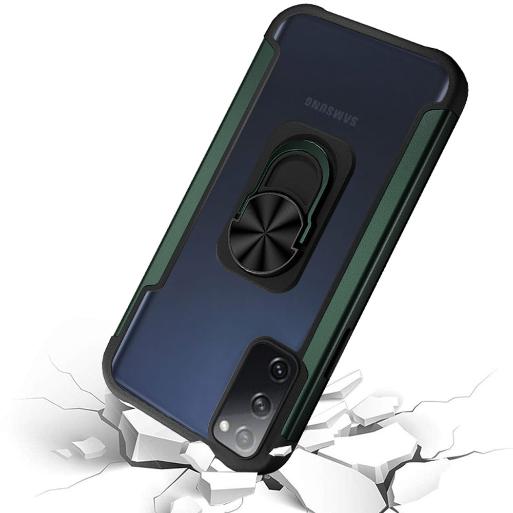 For Samsung Galaxy S20 FE /Fan Edition 5G Clear Alloy Hybrid with Ring Holder Kickstand [Magnetic Car Mount Feature]  Phone Case Cover