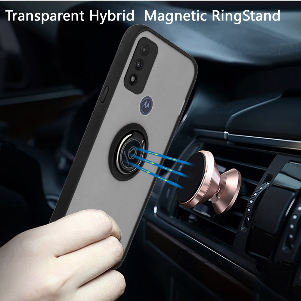 For Motorola Moto G Power 2022 Hybrid Protective PC & TPU Shockproof with 360° Rotation Ring Magnetic Metal Stand & Covered Camera  Phone Case Cover