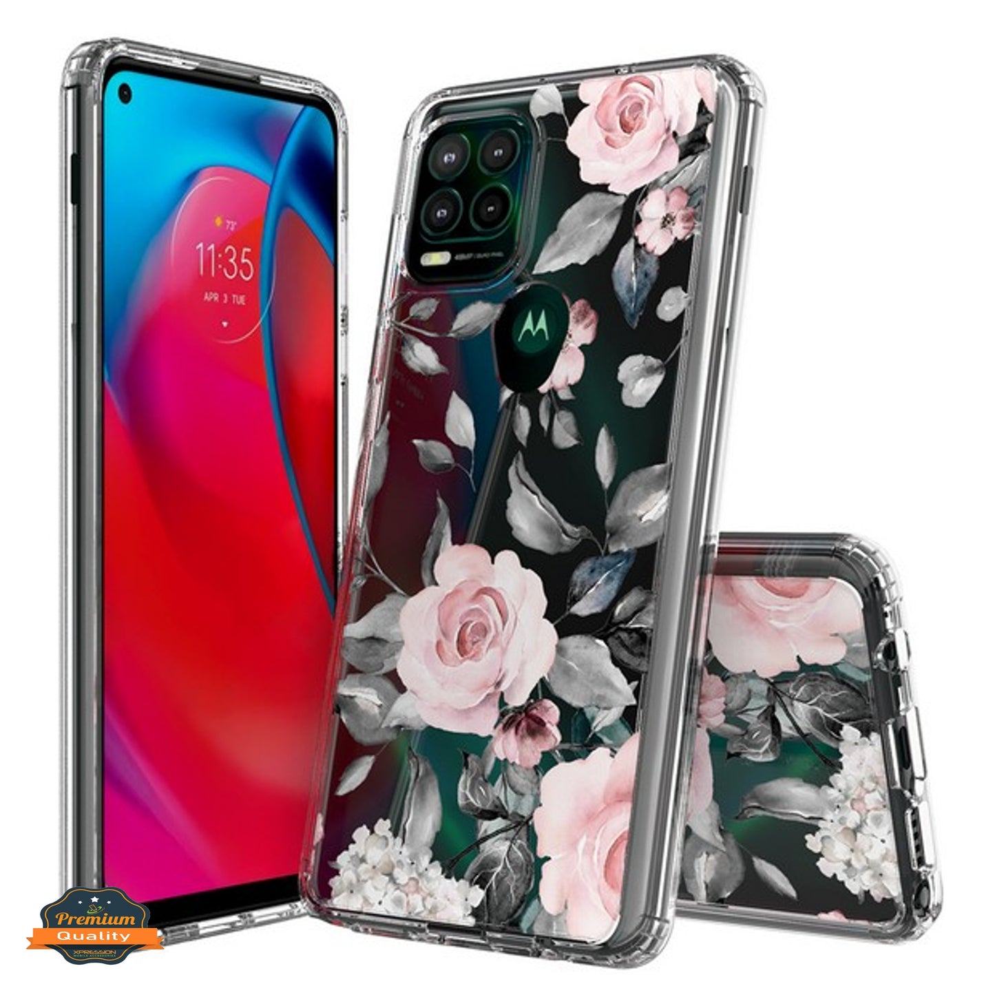 For Motorola Moto G Stylus 5G 2021 Floral Patterns Design Transparent TPU Silicone Shock Absorption Bumper Slim Hard  Phone Case Cover