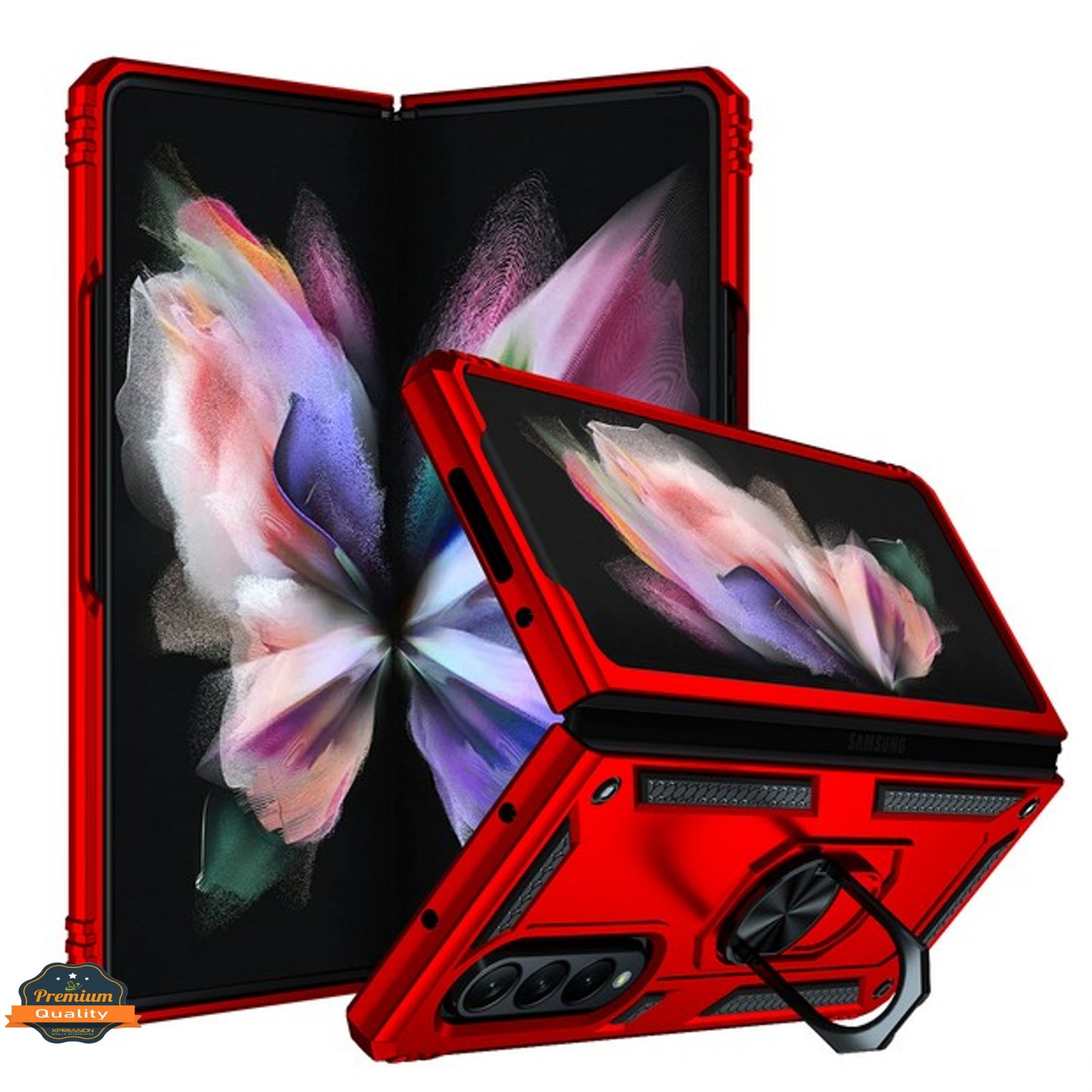 For Samsung Galaxy Z Fold 3 5G Shockproof Hybrid Dual Layer PC + TPU with Ring Stand Metal Kickstand Heavy Duty Rugged Armor Shell  Phone Case Cover