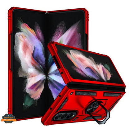 For Samsung Galaxy Z Fold 4 5G Shockproof Hybrid Dual Layer PC + TPU with Ring Stand Metal Kickstand Heavy Duty Rugged Armor Shell  Phone Case Cover