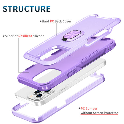 For Apple iPhone 14 (6.1") Heavy Duty 3in1 Magnetic Ring Kickstand Hybrid Shockproof Military-Grade Drop Protection Purple Phone Case Cover