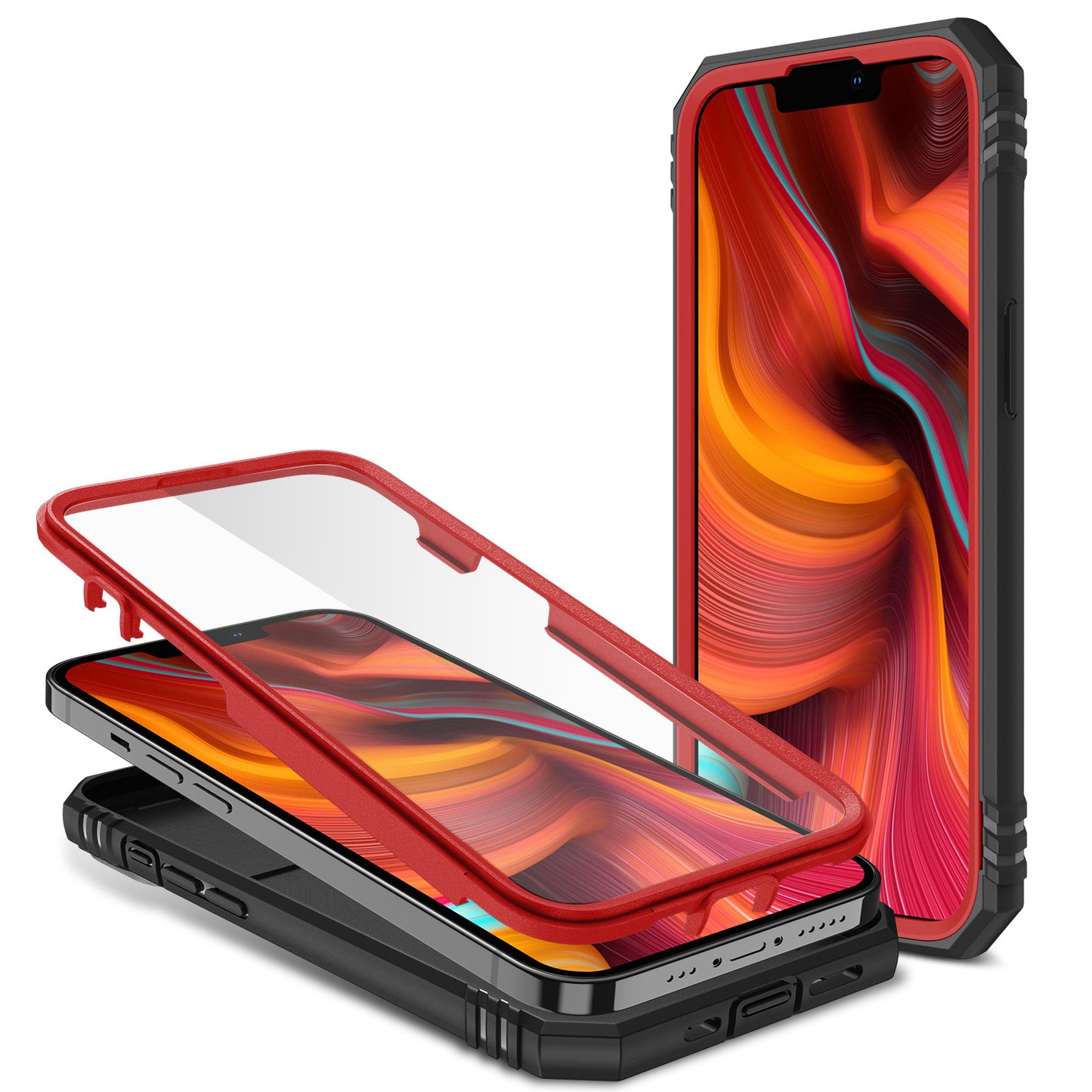 For Apple iPhone 14 (6.1") Hybrid Built-in 360° Rotate Magnetic Ring Stand with Camera Protection Heavy Duty Shockproof Red Black Phone Case Cover