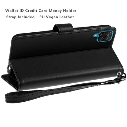 For T-Mobile Revvl 6 Pro 5G Wallet Case PU Leather Credit Card ID Cash Holder Slot Dual Flip Pouch with Stand and Strap Black Phone Case Cover