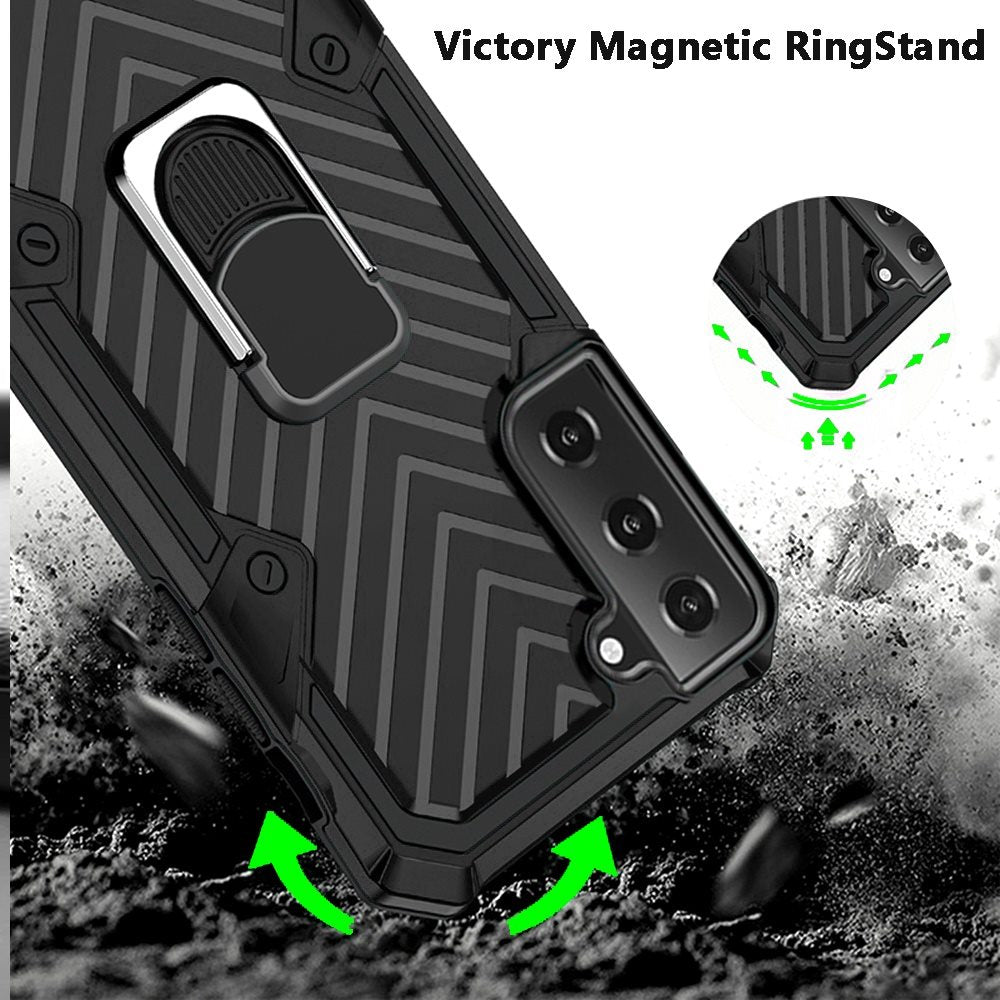 For Samsung Galaxy S21 FE /Fan Edition with Magnetic Ring Holder 360° Rotating Kickstand PC & TPU Dual Layer Hybrid Full-Body Drop Proof Rugged  Phone Case Cover
