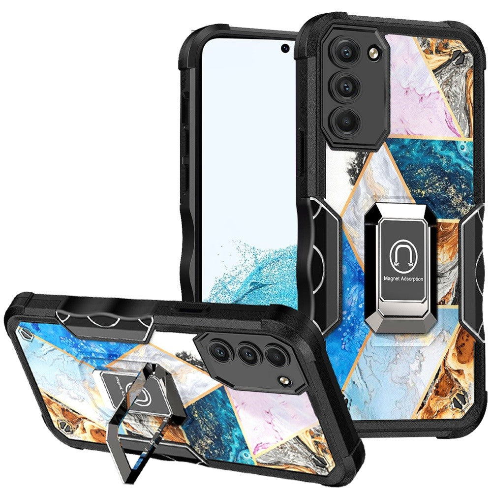 For Samsung Galaxy S22 /Plus Ultra Marble IMD Design Hybrid Armor with Magnetic Ring Stand Heavy Duty Rugged Shockproof  Phone Case Cover