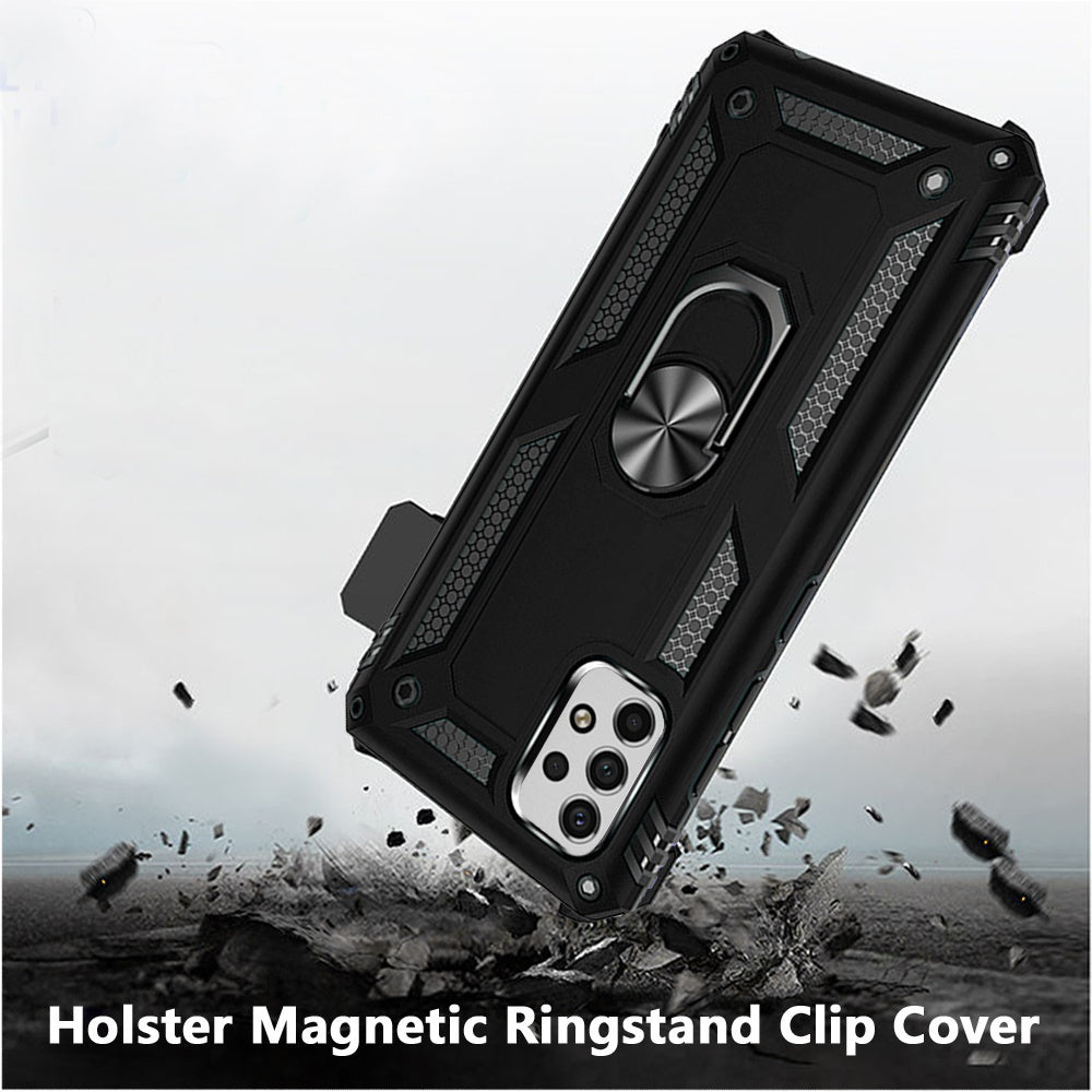 For Samsung Galaxy A53 5G Hybrid Rugged with Belt Clip Holster & Ring Stand Holder Fit with Magnetic Car Mount Shockproof Black Phone Case Cover