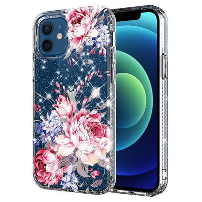 For Apple iPhone XR Stylish Slim Hybrid Shiny Glitter Clear Floral Pattern Bloom Flower Design TPU Gel Hard PC Back  Phone Case Cover