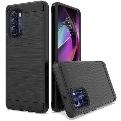 For Motorola Moto G 5G 2022 Hybrid Rugged Brushed Metallic Design [TPU + Hard PC] Dual Layer Shockproof Armor Impact  Phone Case Cover