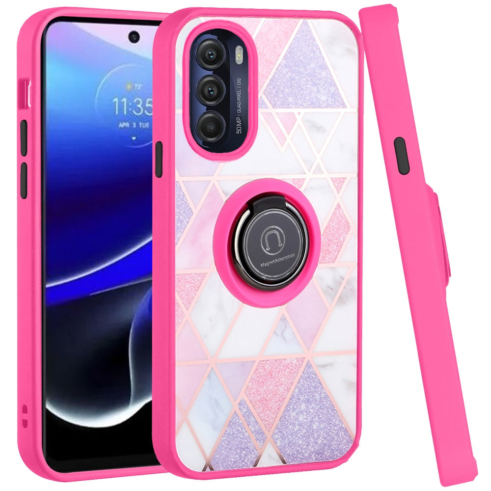 For Motorola Moto G Stylus 5G 2022 Marble Design with Magnetic Ring Kickstand Holder Hybrid TPU Hard PC Shockproof  Phone Case Cover