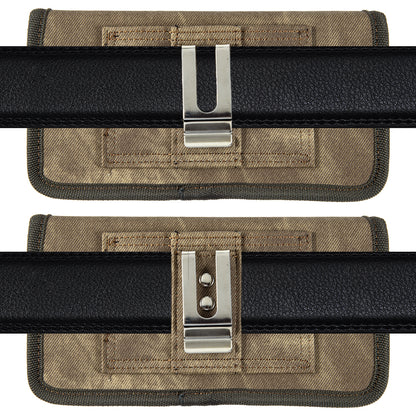 For Samsung Galaxy S22 Ultra Universal Horizontal Cell Phone Case Fabric Holster Carrying Pouch with Belt Clip and 2 Card Slots fit XL Devices 7" [Brown Denim]