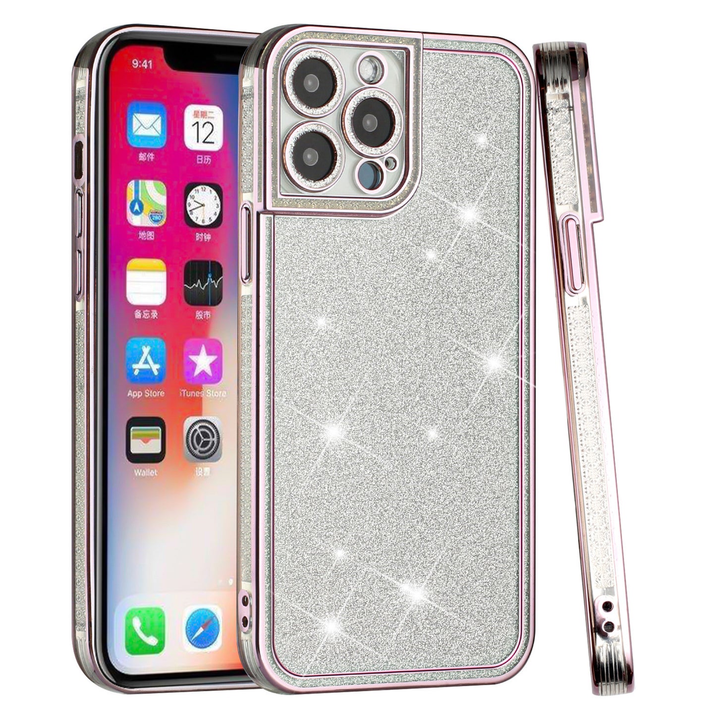 For Apple iPhone 13 Pro Max Luxury Chromed Edge Glitter Star Bling Thick TPU Shiny Bling Protective Frame  Phone Case Cover