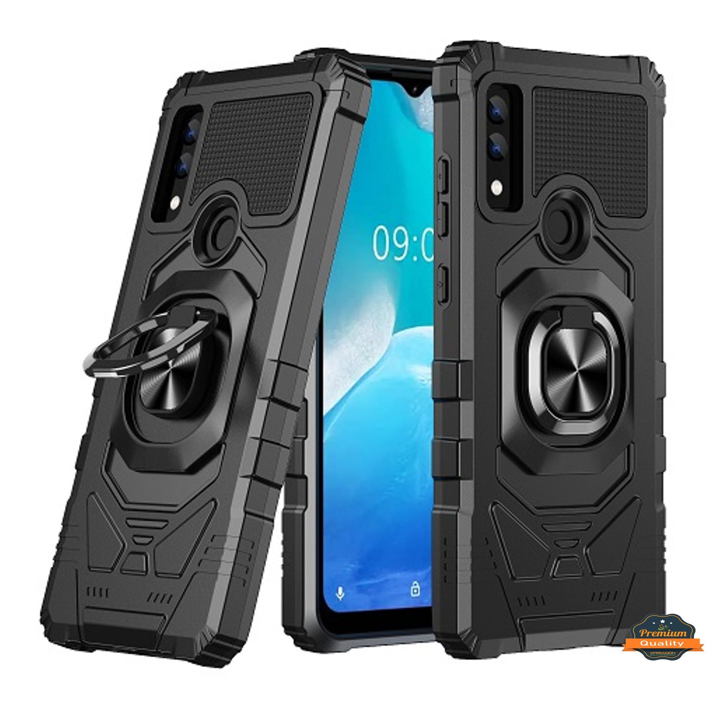 For AT&T Maestro 3 Armor Hybrid Stand Ring Hard TPU Rugged Full-Body [Military-Grade] Magnetic Car Ring Holder Black Phone Case Cover
