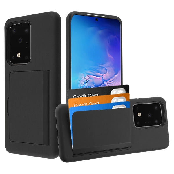 For Samsung Galaxy S10 5G (6.7") Credit Card Wallet Back Storage Invisible Pocket Dual Layer Hard PC TPU Hybrid Protective Black Phone Case Cover