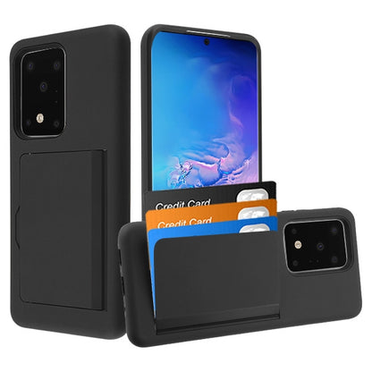 For Samsung Galaxy S10 5G (6.7") Credit Card Wallet Back Storage Invisible Pocket Dual Layer Hard PC TPU Hybrid Protective Black Phone Case Cover