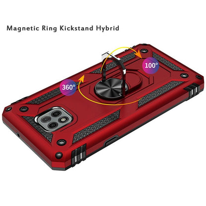 For Motorola Moto G Pure Hybrid Armor Durable 360 Degree Rotatable Ring Stand Holder Kickstand Fit Magnetic Car Mount Red Phone Case Cover