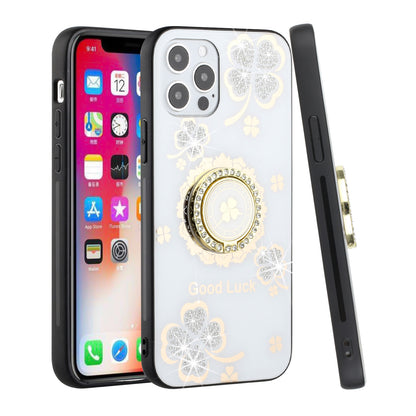 For Apple iPhone 8 Plus/7 Plus/6 6S Plus Fashion 3D Diamond Bling Sparkly Ornaments Engraving Hybrid Ring Stand  Phone Case Cover