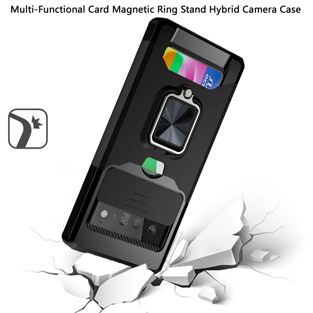 For Google Pixel 6 /6 Pro Wallet Case with Ring Stand & Slide Camera Cover Credit Card Holder, Military Grade Hard Shockproof Protective  Phone Case Cover