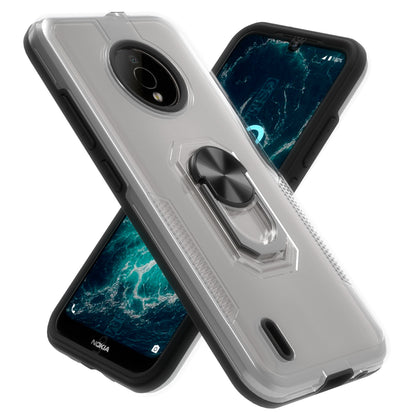 For Nokia C200 Clear Transparent Armor Rugged Defender Shockproof Hybrid with Ring Holder Kickstand  Phone Case Cover