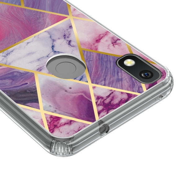 For T-mobile TCL Revvl 4 Stylish Design Hybrid Rubber TPU Hard PC Shockproof Armor Rugged Slim Fit Purple Marble Phone Case Cover