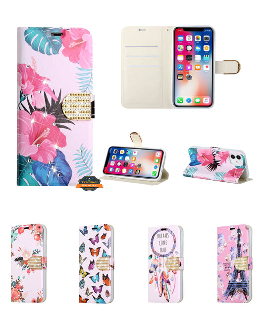 For Samsung Galaxy A33 5G Design Pattern PU Leather Wallet Case 3D Diamond Bling Buckle Credit Card Slot Stand Pouch Flip  Phone Case Cover