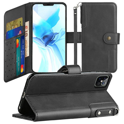 For Apple iPhone 13 Pro (6.1") Wallet Case with Credit Card Holder, PU Leather Flip Pouch Kickstand & Strap TPU Shockproof Protective  Phone Case Cover