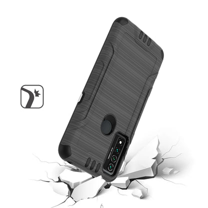 For TCL 4X (T601DL) Hybrid Dual Layer Slim Defender Armor Tuff Metallic Brush Texture Finishing Shockproof Hard PC + Soft TPU Rubber  Phone Case Cover