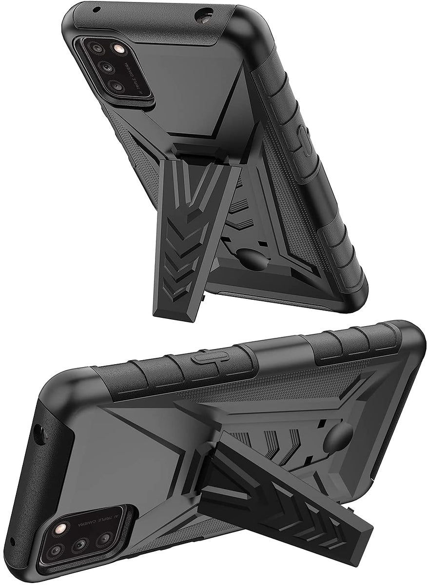 For Boost Mobile Celero 5G Hybrid Armor Kickstand with Swivel Belt Clip Holster Heavy Duty 3 in 1 Defender Shockproof Rugged  Phone Case Cover