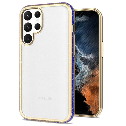 For Samsung Galaxy S22 Ultra Electroplated Gold Frame Glitter Bling Transparent Hybrid Hard PC + TPU Rubber Shockproof  Phone Case Cover