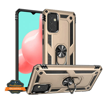 For Samsung Galaxy A22 5G Armor Hybrid Durable 360 Degree Rotatable Ring Stand Holder Kickstand 2in1 Fit Magnetic Car Mount Gold Phone Case Cover