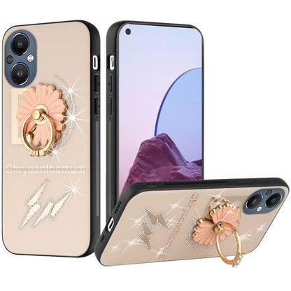 For OnePlus Nord N20 5G Diamond Bling Sparkly Glitter Ornaments Engraving Hybrid Ring Stand Holder Rugged Fashion  Phone Case Cover