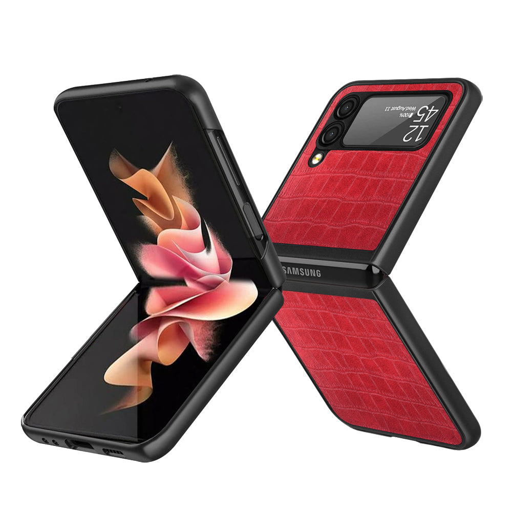 For Samsung Galaxy Z Flip 3 5G Ultra Slim Thin PU Leather Flip Snap On Hybrid Shockproof TPU PC Hard Shell Durable  Phone Case Cover