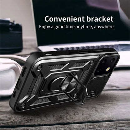 For T-Mobile Revvl 6 Pro 5G Hybrid Cases with Kickstand, Slide Camera Lens Protection + 360° Rotate Ring Stand Black Phone Case Cover