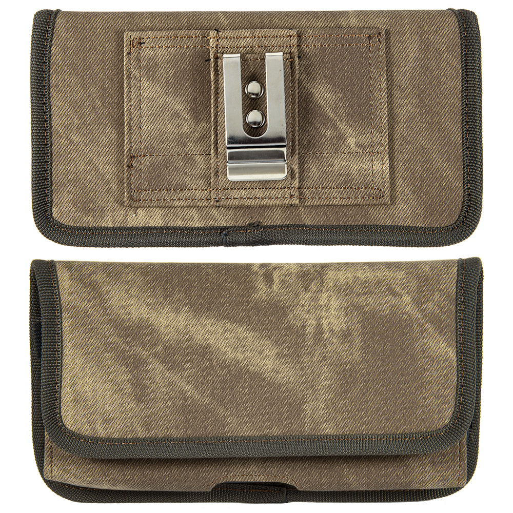 For Samsung Galaxy A53 5G Universal Horizontal Cell Phone Case Fabric Holster Carrying Pouch with Belt Clip and 2 Card Slots fit Large Devices 6.3" [Brown Denim]