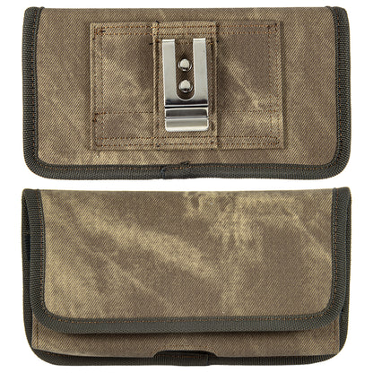 For Samsung Galaxy A52 5G Universal Horizontal Cell Phone Case Fabric Holster Carrying Pouch with Belt Clip and 2 Card Slots fit Large Devices 6.3" [Brown Denim]