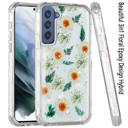 For Samsung Galaxy S21 FE /Fan Edition Sparkle Glitter Floral Epoxy Design Shockproof Hybrid Fashion Bling Rubber TPU  Phone Case Cover