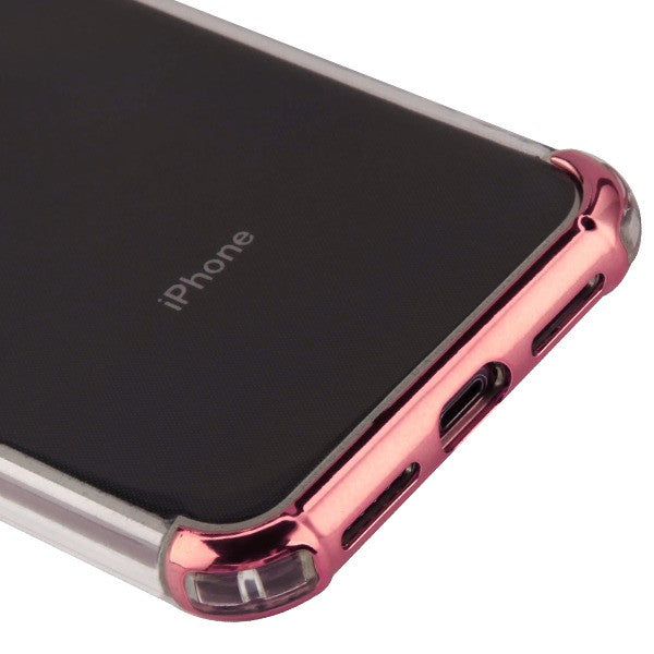For Apple iPhone XS/X Slim Hybrid Transparent Rubber Gummy Hard PC Silicone Electroplating Protective Clear / Rose Gold Phone Case Cover